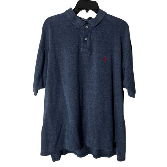 Polo Ralph Lauren Shirt Mens XL Blue Red Pony 100% Cotton Short Sleeve Pre-Owned - Picture 1 of 6
